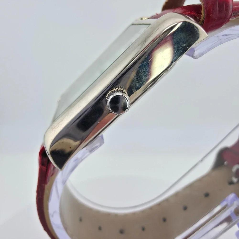 Ladies Watch Rectangle Stainless Steel Case Red Alligator Leather Band 8